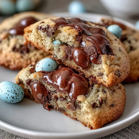 Chewy Cadbury Mini Egg Easter Chocolate Chip Cookies with colorful candy crunch