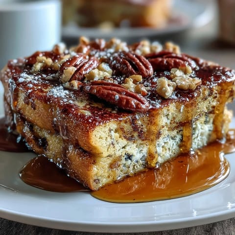 Fluffy baked pancake casserole with golden maple syrup drizzle, perfect for a cozy weekend breakfast.  