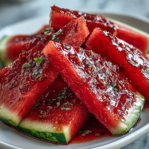 Vibrant watermelon slices dusted with Tajin and fresh lime juice offer a zesty, refreshing snack perfect for summer gatherings.