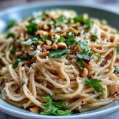 Vibrant Thai Peanut Noodle Salad featuring colorful bell peppers, carrots, and cucumbers in a zesty peanut sauce, perfect for a light meal.  