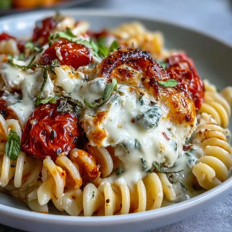 Roasted feta pasta dish, a vibrant weeknight meal with basil.