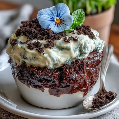 Rich brownies topped with creamy frosting and Oreo dirt, resembling mini garden pots.