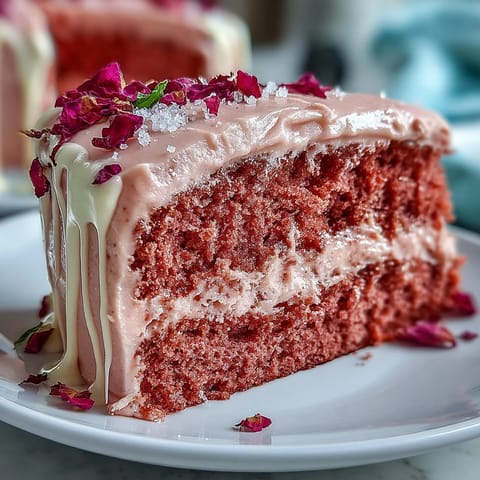 Stunning rosé-infused velvet cake with creamy buttercream and edible gold accents, perfect for a sophisticated wedding celebration.  