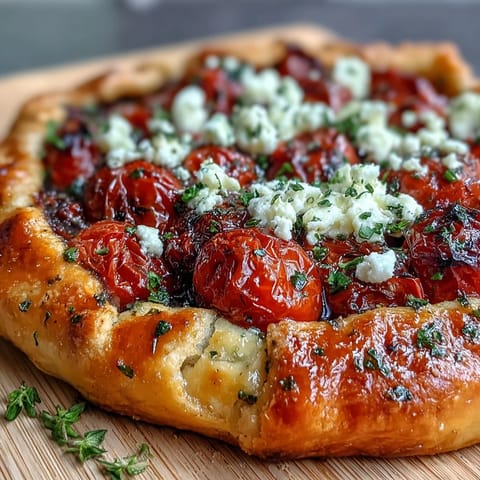 Savory Roasted Cherry Tomato and Feta Galette, a warm, flaky pastry delight.