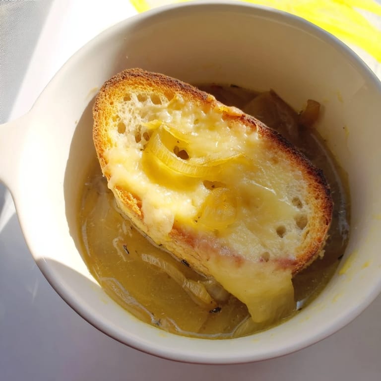 Warm, cheesy bowls of delicious 4-Ingredient French Onion Soup, ideal for a cozy, comforting meal.