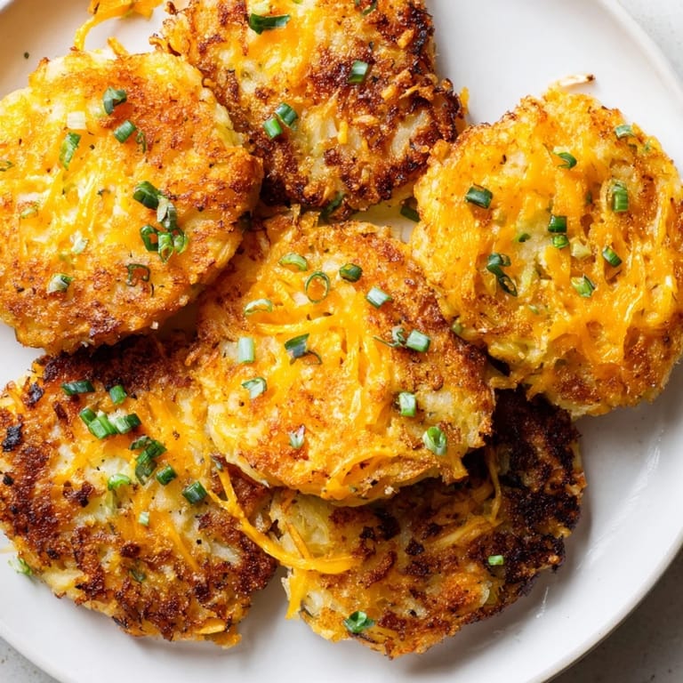 Warm, cheesy Simple Garlic Mashed Potato Cakes with a delightful crispy exterior, ready to serve.