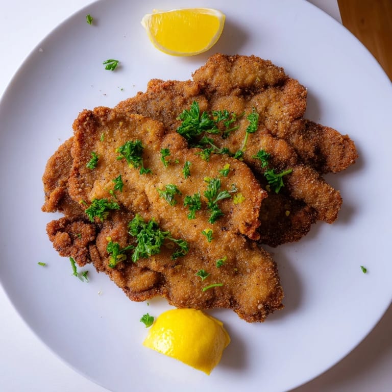 A plate of hot Air Fryer Wiener Schnitzel ready to devour, a classic Austrian comfort food.
