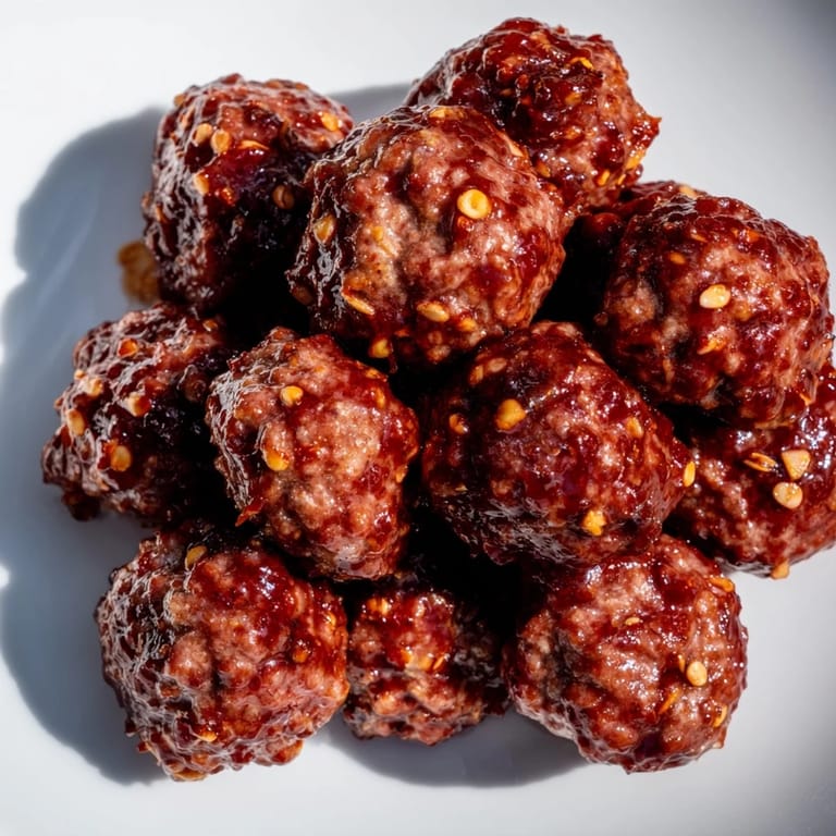 Warm, tender Cherry-Date Glazed Meatballs, featuring a vibrant glaze, are perfect for serving as appetizers.