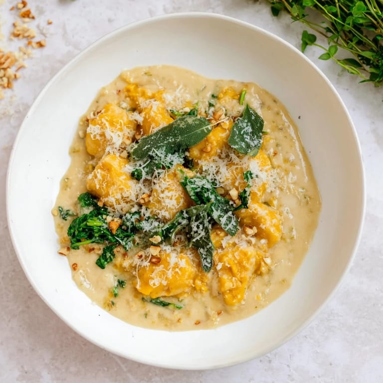 Flavorful One-Pot Creamy Pumpkin Sage Gnocchi pasta, showcasing a creamy pumpkin sauce and tender gnocchi.