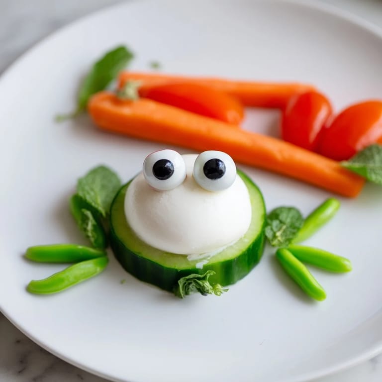 Vibrant Frog Pond Snack Tray, boasting colorful veggies and cheese frogs for a fun snack party.