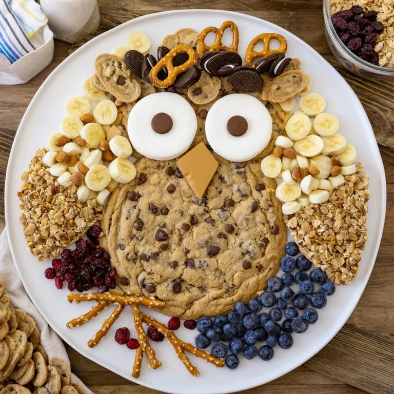 Imagine a fun and delicious Owl Hooting Dessert Board featuring sweet and colorful details.