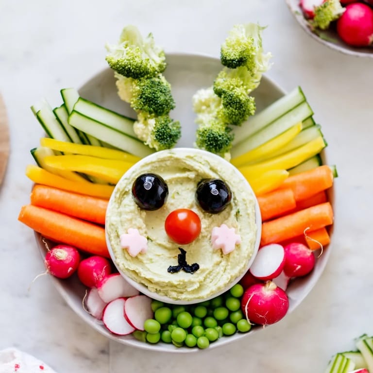 Fresh Bunny Meadow Veggie Board with crunchy carrots, snap peas, and bright cherry tomatoes, ready to snack!