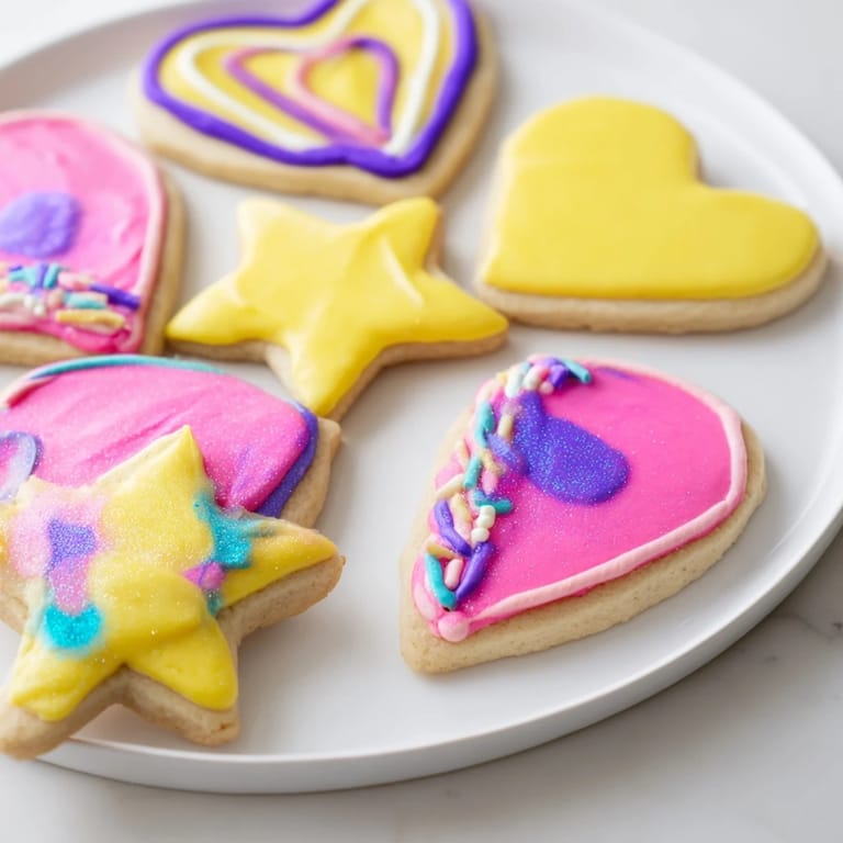 Magical scene of star and heart Princess Palace sugar cookies, perfectly decorated and ready for a celebration.