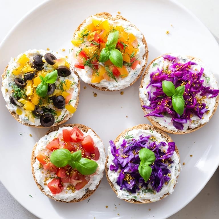 Vivid image of the colorful Olympic Rings Medal Appetizer, featuring bagel rings topped with cream cheese.