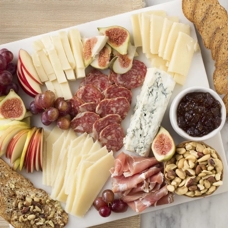 A beautiful Wine & Food Pairing Platter: brie, grapes, and salami arranged for an easy appetizer.