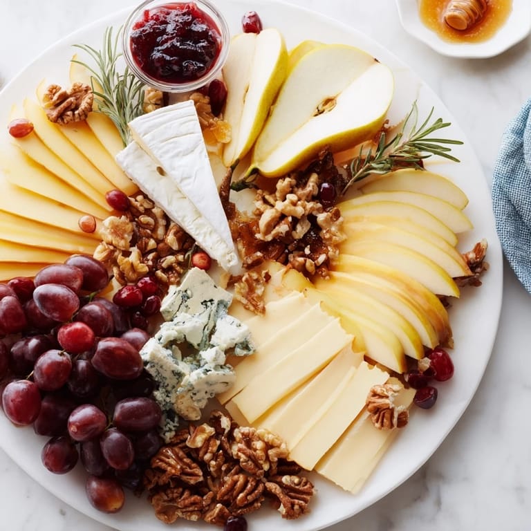 Vibrant Seasonal Platter: Winter Cabin Cheese Display, featuring cheeses with slices of fruit and a warm fig jam.