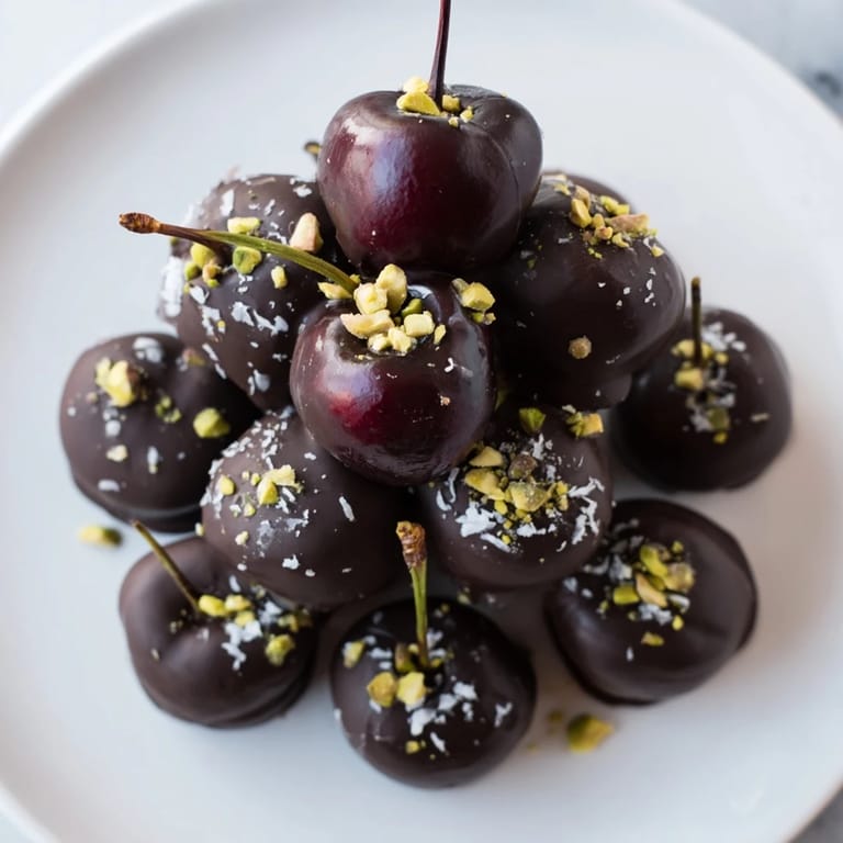 Beautiful pyramid of chocolate-covered cherry dessert bites, ready to be enjoyed with every bite.