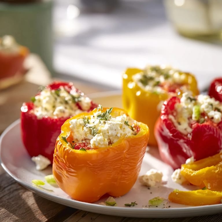 These beautiful, bright Mini Bell Pepper Halves with Feta Filling showcase a flavorful, vegetarian appetizer, perfect for sharing.