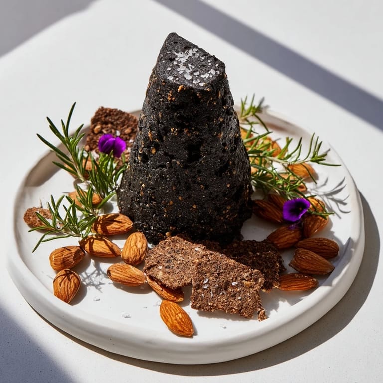 Enjoy a delicious arrangement; The Obsidian Peak: black cheddar, rye crackers and almonds.