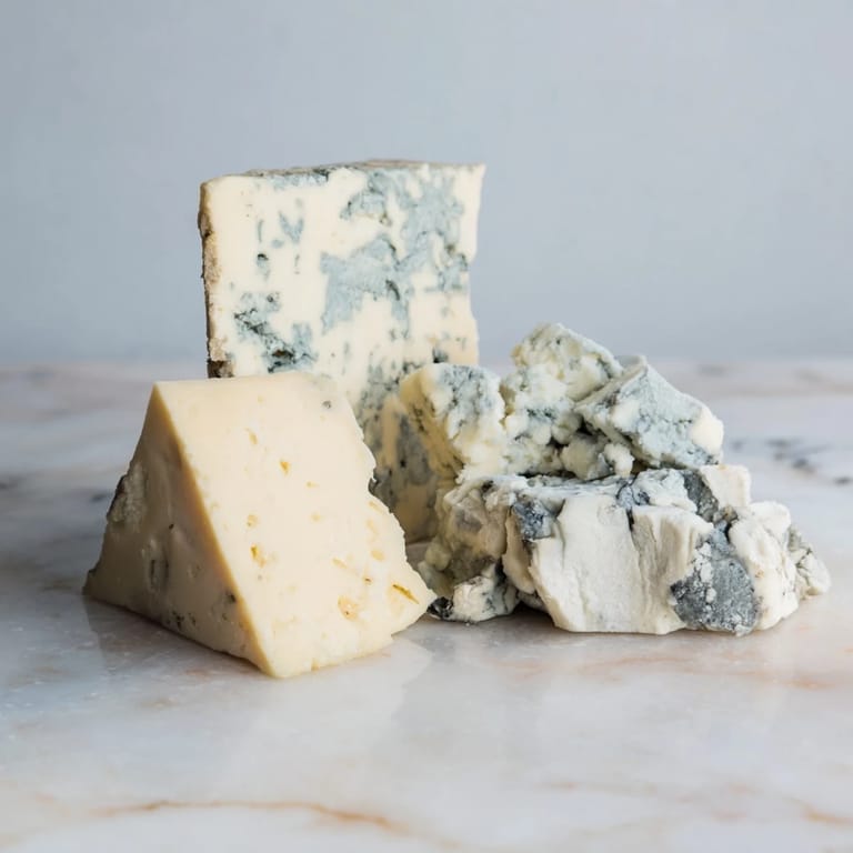 Dramatic close-up of The Marble Quarry cheese appetizer, showcasing the rich textures of cheese served on marble.