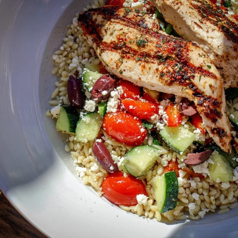 These delicious Greek Chicken Gyro Pasta Bowls are loaded with chicken and drizzled with a creamy yogurt sauce.
