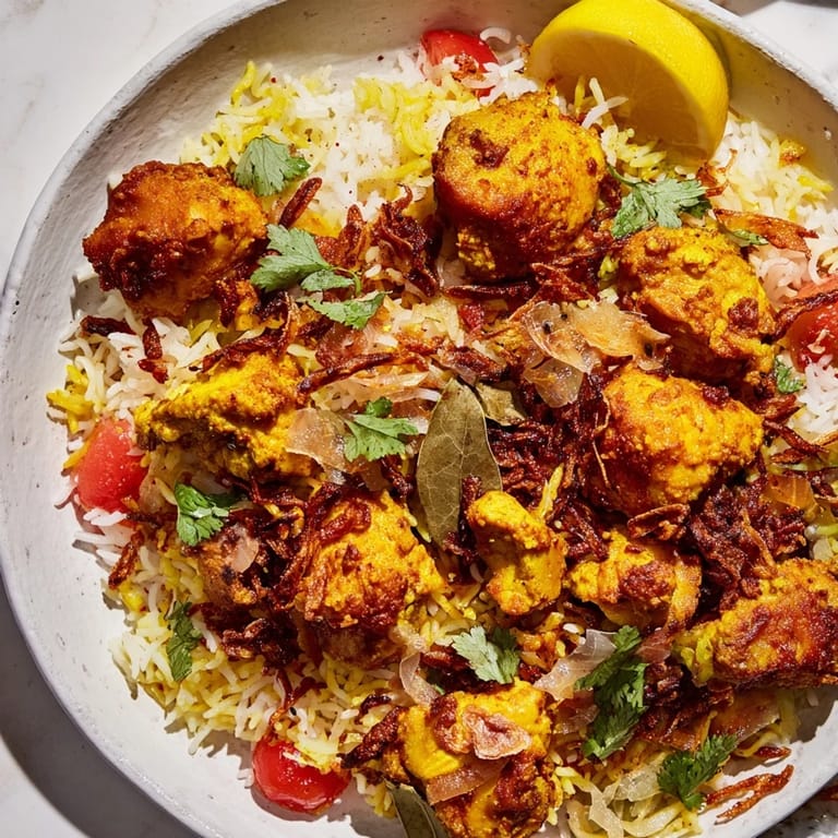 Imagine the textures: flavorful Easy Chicken Biryani with chicken and spices, ready to enjoy.