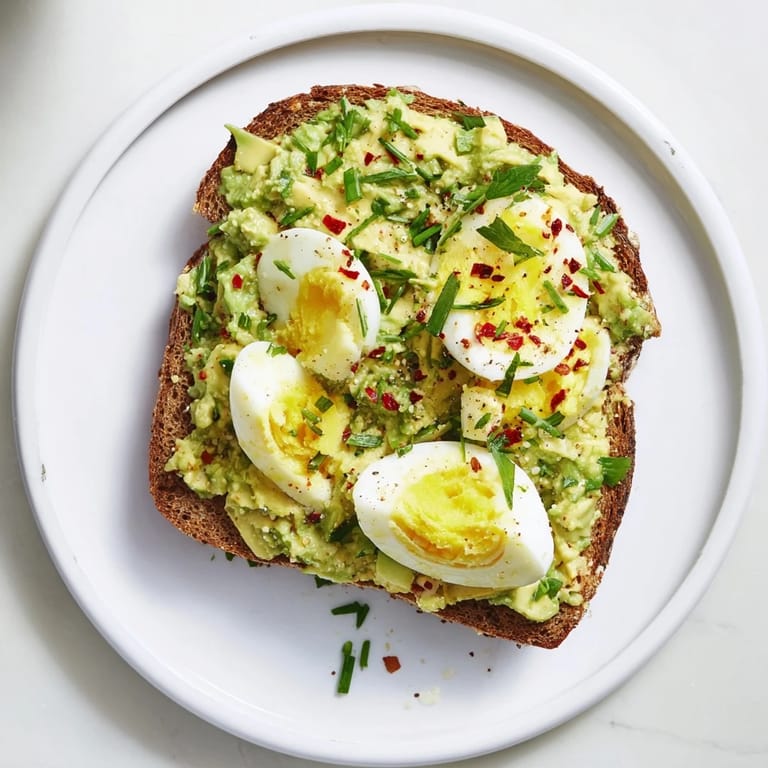 Freshly made avocado egg smash with vibrant herbs, ready to be spread on warm toast.