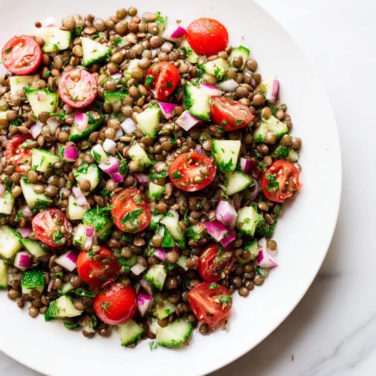 Tender lentils combined with fresh vegetables make this flavorful salad a great lunch.