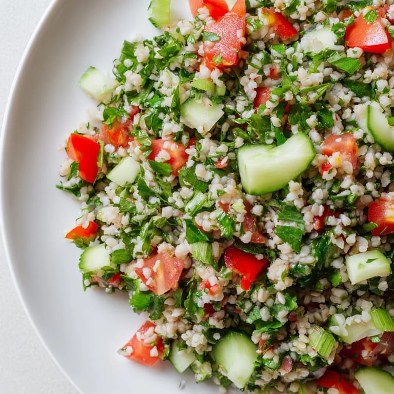Enjoy a refreshing scoop of cool Lebanese Tabbouleh Salad, perfect for any summer meal.