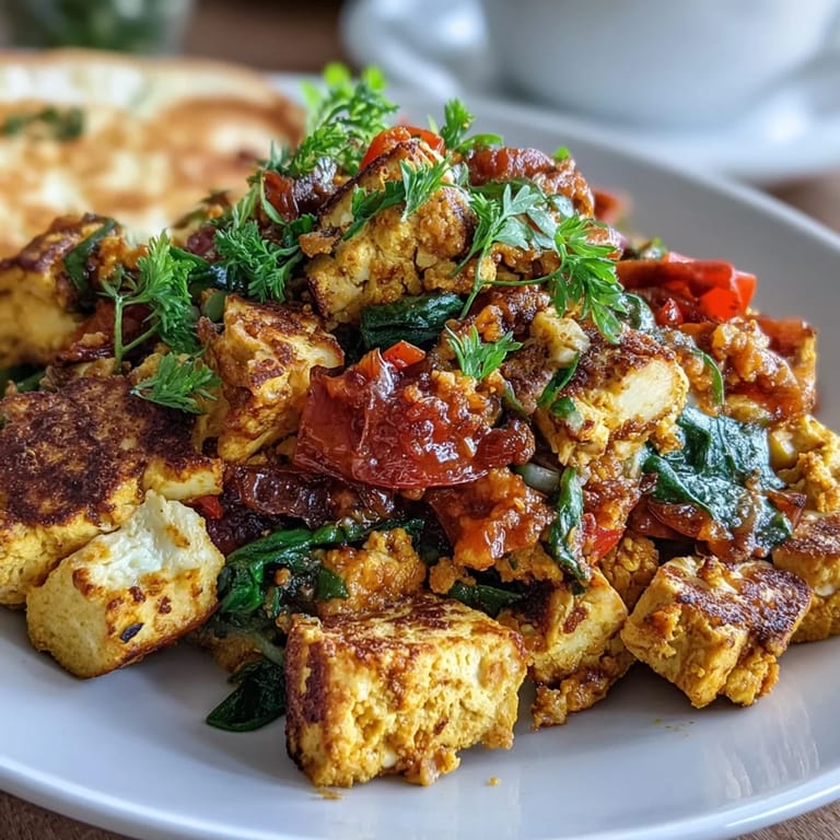 Flavorful vegan tofu scramble, a sunny and easy plant-based breakfast option.