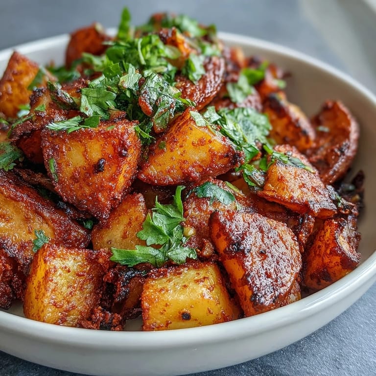 Perfectly seasoned Spicy Mexican-Style Street Potatoes served hot with a side of creamy crema for dipping.