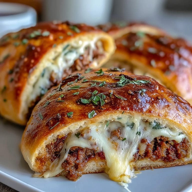 Golden Baked High-Protein Pepperoni Stromboli resting on a wooden board, ready to be dipped in rich marinara sauce.