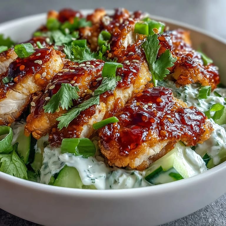 A vibrant bowl of TikTok Chili-Crisp Cucumber Chicken Bowls with jasmine rice, cilantro, and lime wedges.