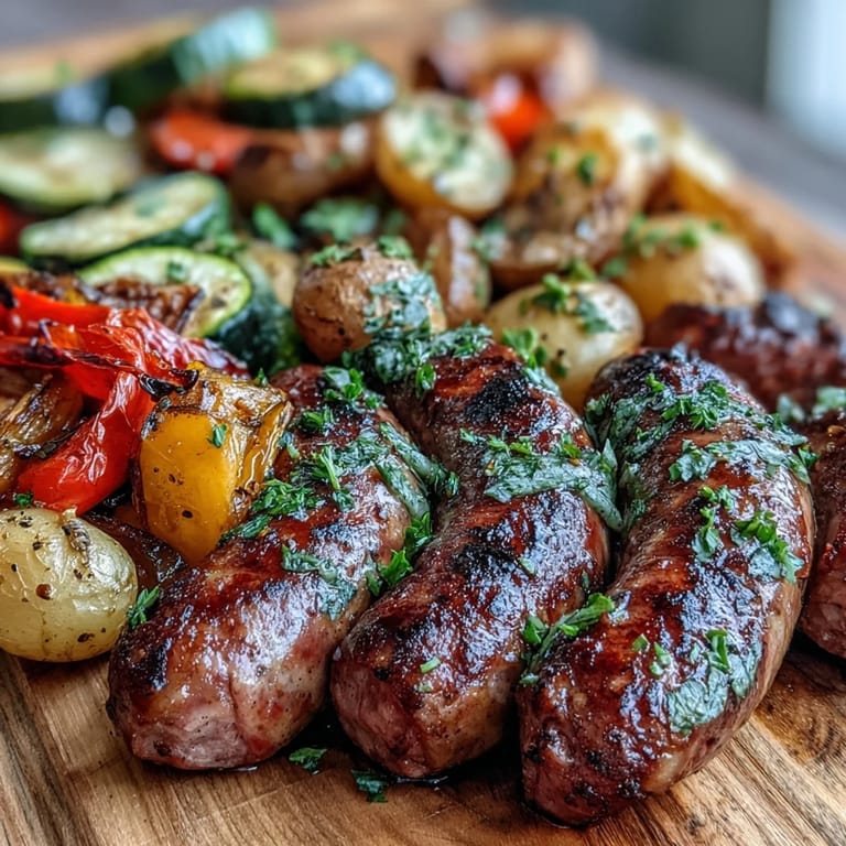 Freshly baked garlic naan ready to scoop up Smoky Sheet Pan Sausage & Veggies.