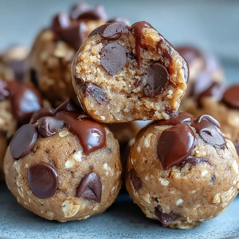 A close-up shows the creamy texture of chickpea cookie dough bites studded with dark chocolate chips.
