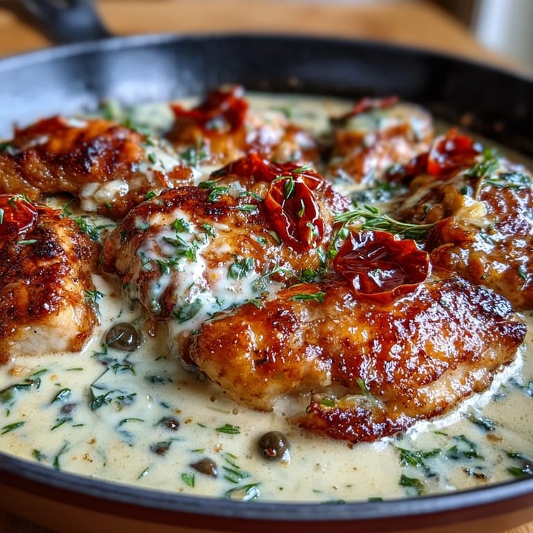 Easy weeknight Creamy Pepperoncini Chicken Skillet served hot with a velvety, tangy pepperoncini sauce.