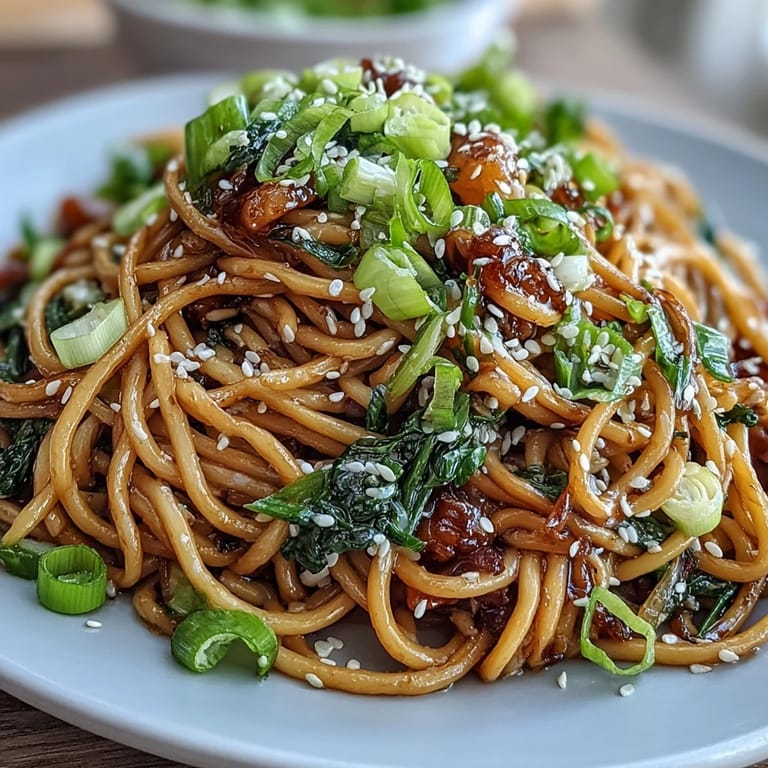 Steamed wheat noodles coated in fragrant ginger, garlic, and scallion sauce, topped with toasted sesame seeds.  