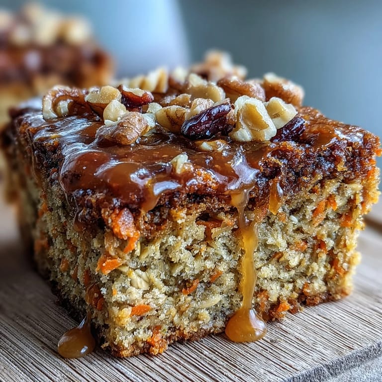 Wholesome Spring Carrot Cake Baked Oatmeal Squares packed with cinnamon, nutmeg, and shredded carrots, perfect for a healthy breakfast.