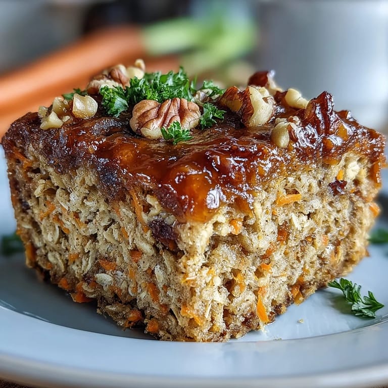 Moist Spring Carrot Cake Baked Oatmeal Squares with maple syrup, coconut, and pecans, ideal for meal prep or brunch.