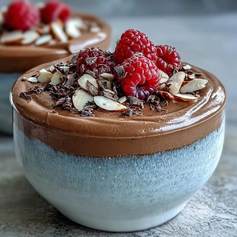 Rich chocolate mousse cups blended with cottage cheese, served chilled and garnished with chocolate curls.