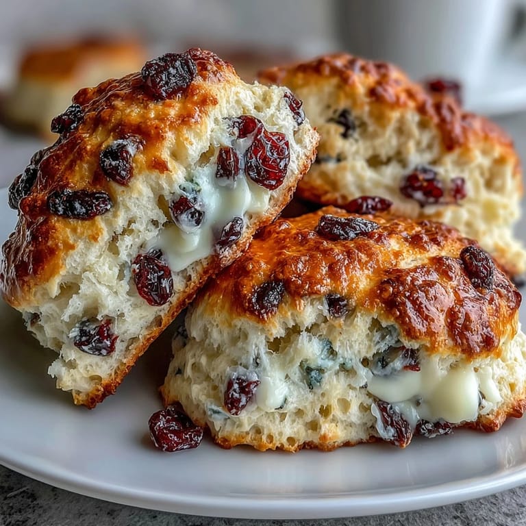 Buttery Sourdough Discard Blueberry Scones fresh from the oven, bursting with sweet blueberries and a golden sugar-topped crust.