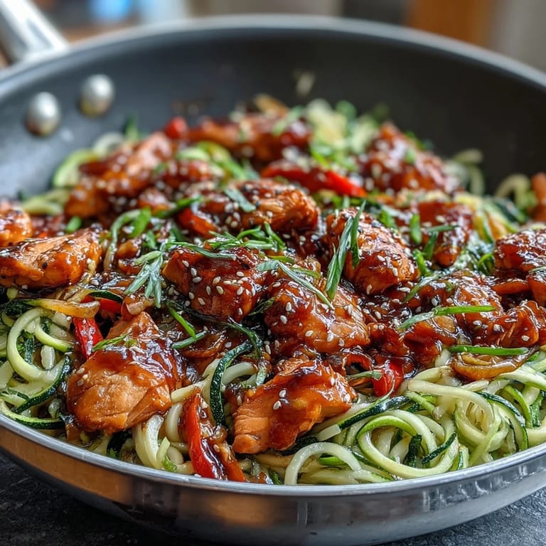 Vibrant chicken and zucchini noodle stir fry, a quick and healthy meal packed with fresh vegetables and bold Asian flavors.
