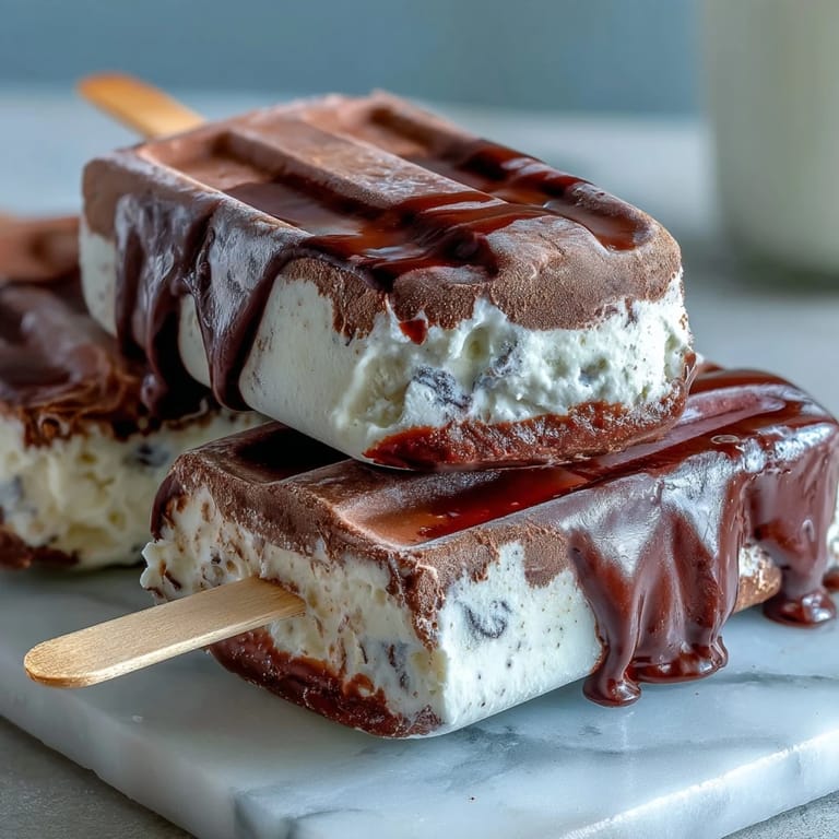 Creamy vanilla bean frappuccino fudge pops featuring smooth coffee-vanilla filling and a luscious fudge bottom layer.