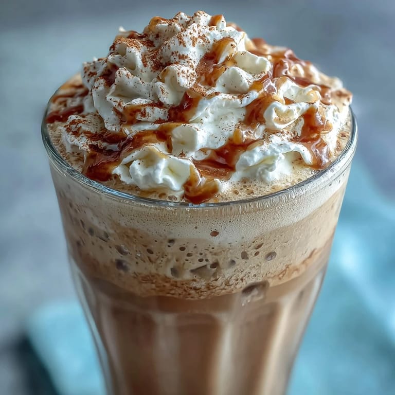 Icy vanilla frappuccino-style protein shake, topped with whipped cream and a hint of cinnamon for extra flavor.  