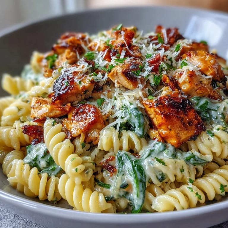 Golden chicken and orzo pasta simmered in lemon broth, with vibrant spinach and a sprinkle of Parmesan.