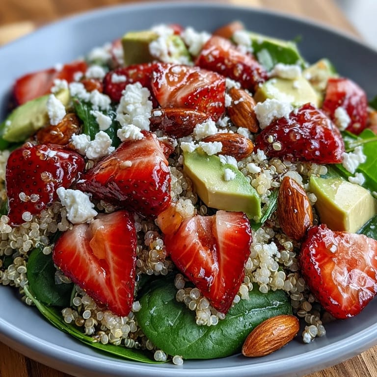 Vibrant strawberry and avocado quinoa salad, perfect for a light, refreshing, and nutritious meal.
