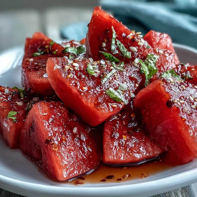 Spicy-sweet watermelon wedges topped with tangy Tajin seasoning and a squeeze of lime create a bright, beach-ready treat.