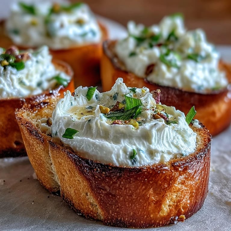 Crispy bread piled high with smooth whipped ricotta, a touch of lemon zest, and honeyed pistachios.