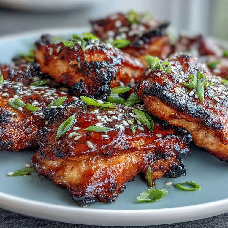 Juicy, bone-in chicken thighs brushed with honey-soy glaze and baked until tender with a glossy finish.