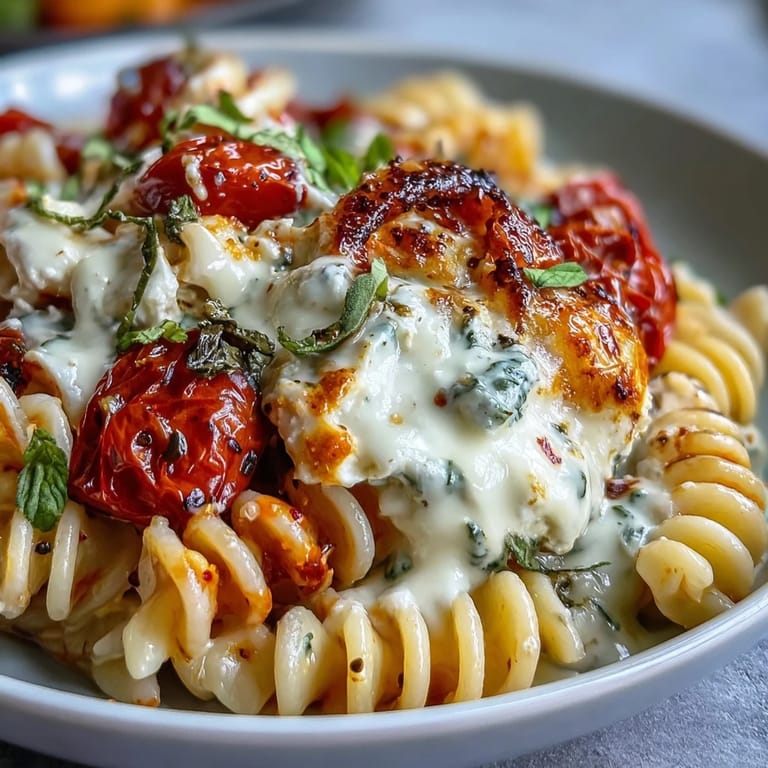 Roasted feta pasta dish, a vibrant weeknight meal with basil.